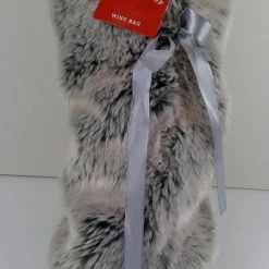 Bargainwizz Dining Gray Faux Fur Wine Gift Bag